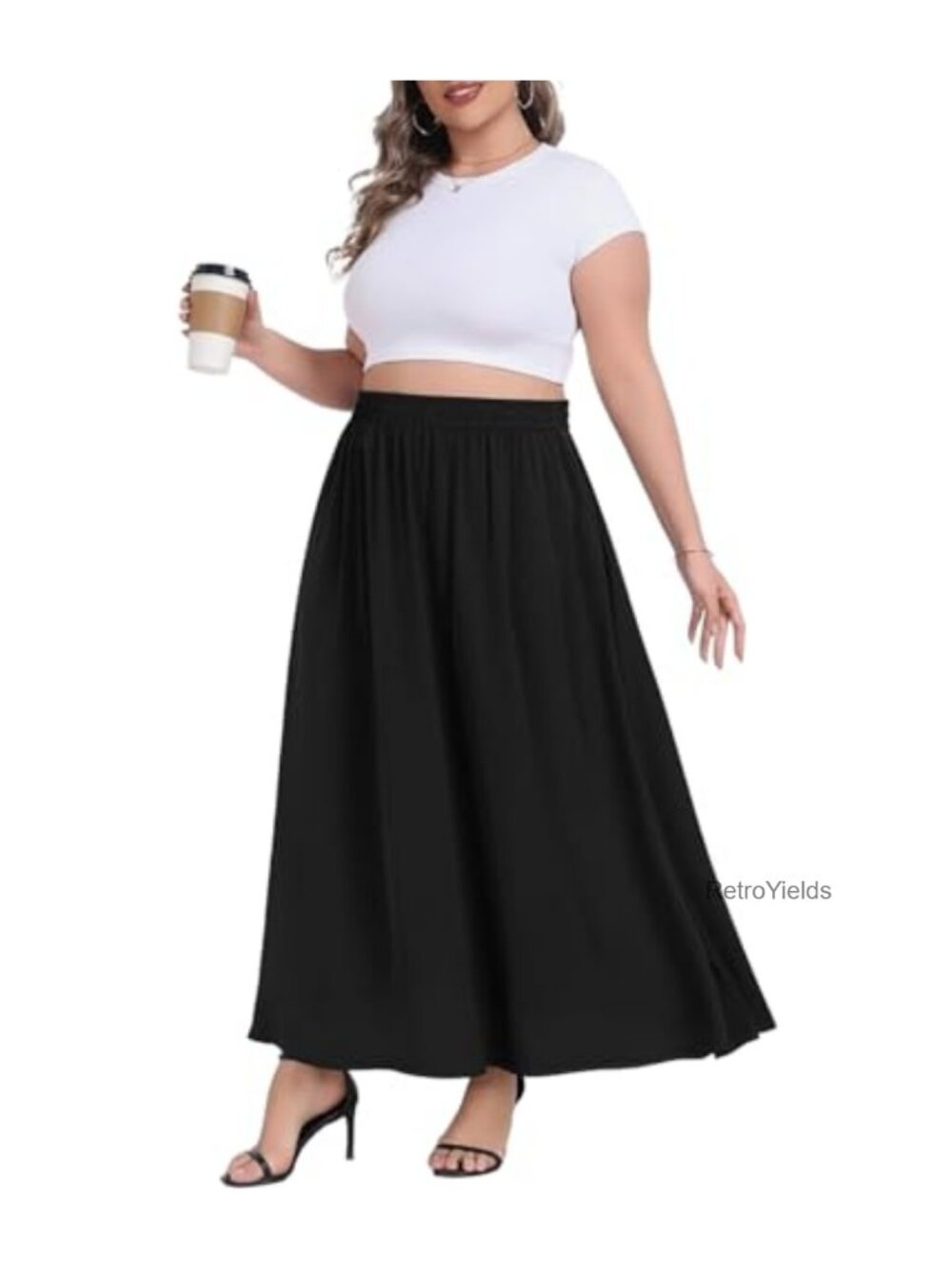 Plus Size Maxi Skirt with Pockets Elastic High Waist Boho Flowy A-Line